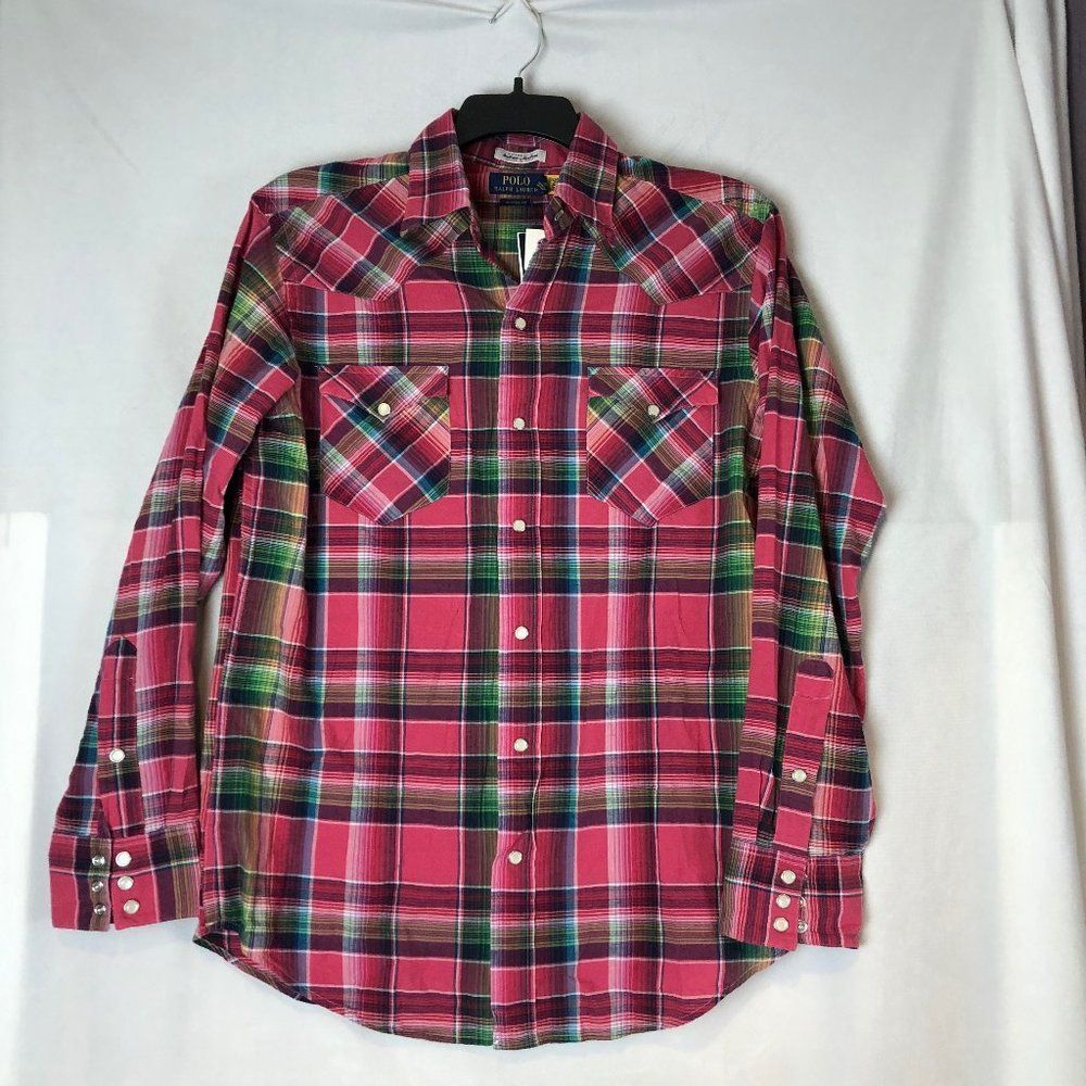 Polo Ralph Lauren NWT Womens Plaid Shirt Classic Fit Western Cotton Snap size M